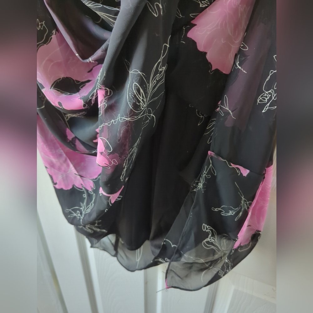 Menu 👗Designer Floral Sleeveless Dress Size 16 Black Pink White Fully lined - Picture 7 of 13